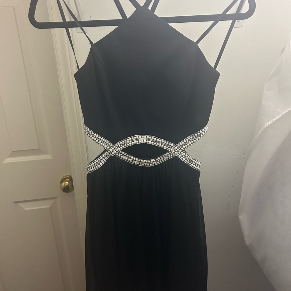 Xtraordinary Black Strapless Dress with Crystal-Embellished Waist